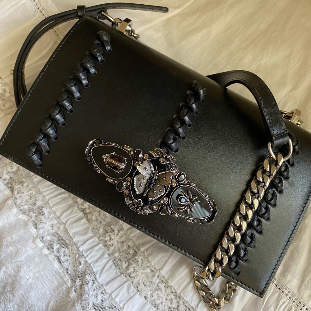 Rare Alexander McQueen medium butterfly spider knuckle jewelled satchel …